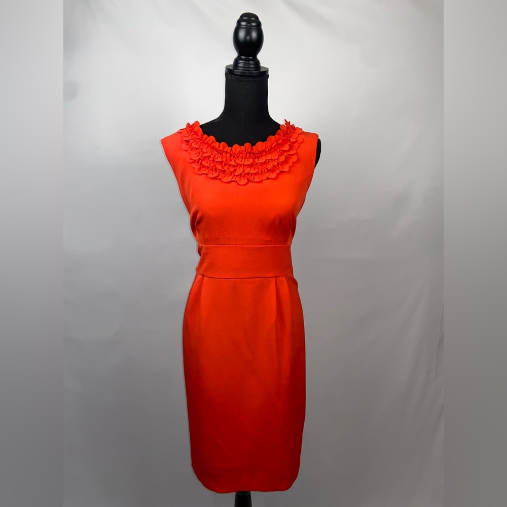 Dress Red Orange Floral Collar Short Sleeve Dressbarn Size 10